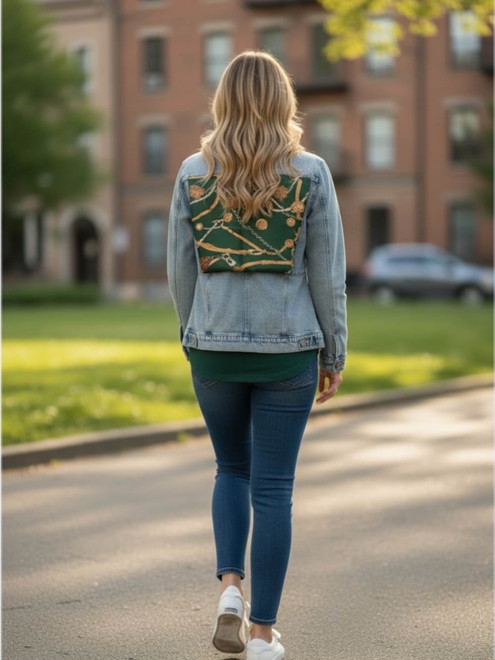 Levi's Light Blue Denim Jacket with Green Equestrian Panel